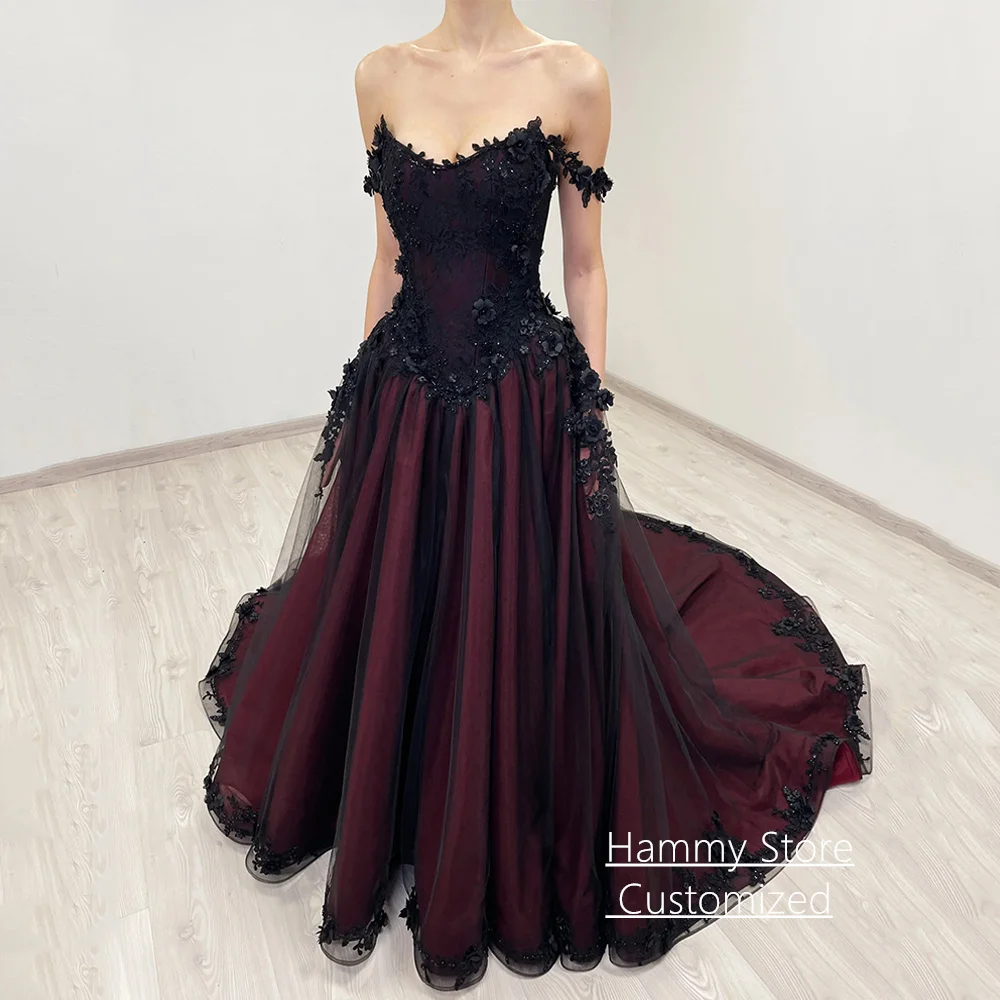 Gothic Wedding Dress - Off-Shoulder V-Neck