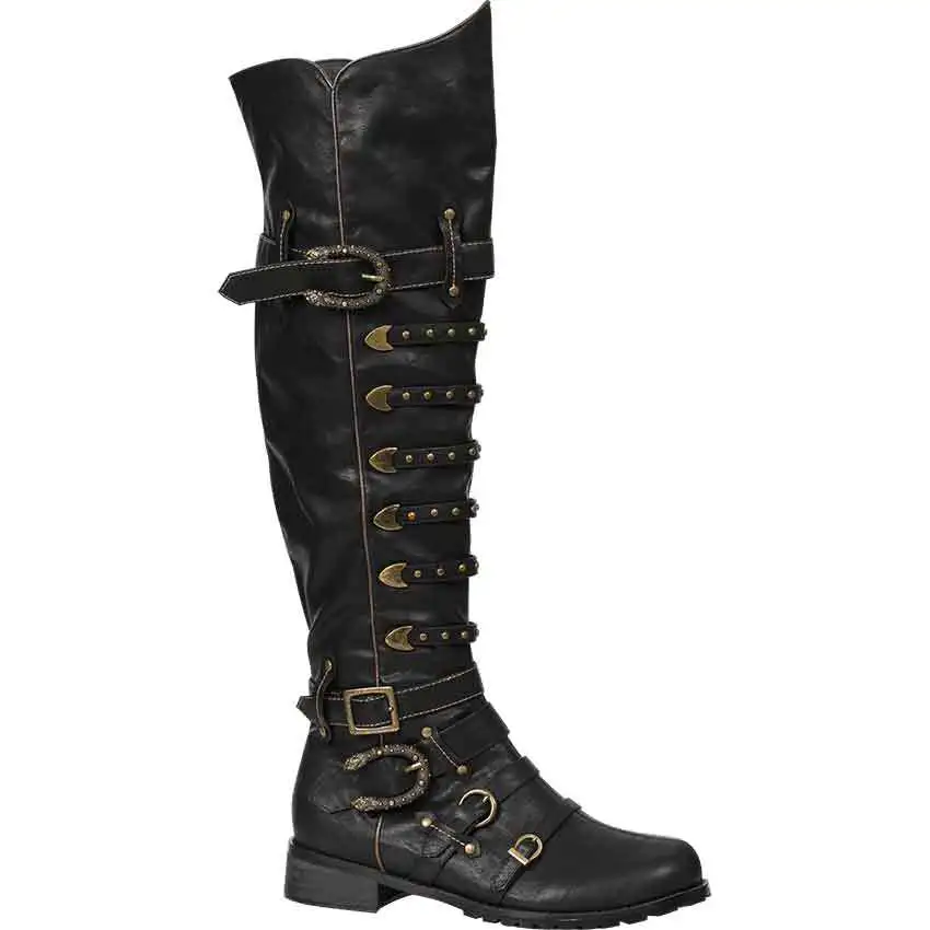 Herren Kniehohe Steampunk Piratenstiefel Vintage Gothic Renaissance Cosplay Lange Stiefel Halloween Party Nieten-Schnallen-Schuhe – Detail 8