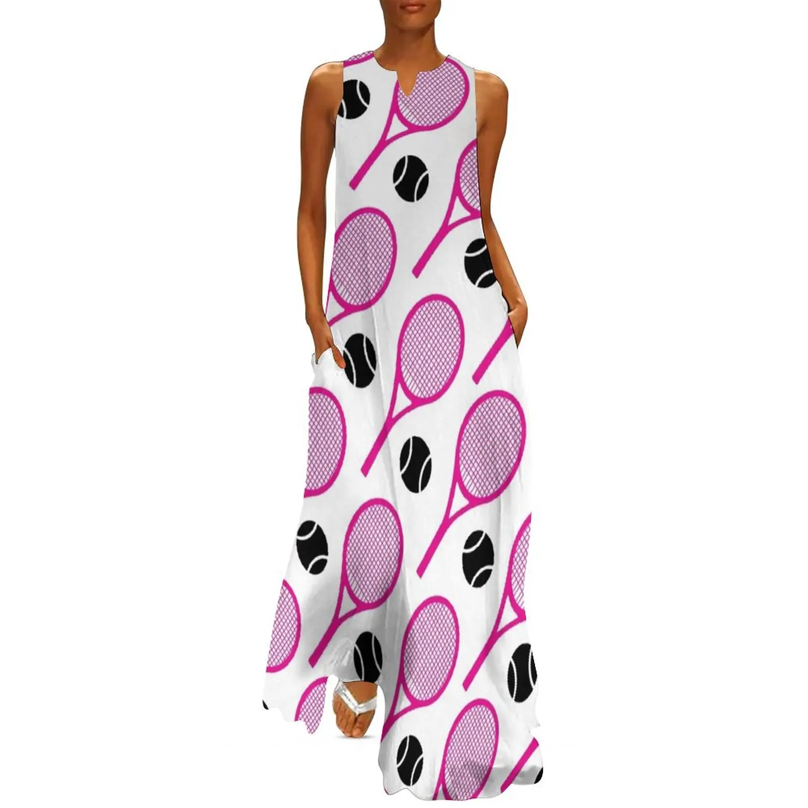 

Vivid pink Tennis rackets pattern Long Dress ladies dresses for women 2025 Women's dresses Dress