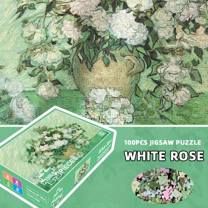 1000 piece puzzle for adults 1000 Pcs White Rose Puzzle 70x50cm with Glue puzzle wall art | Sectioned Back |Unique Gift Idea