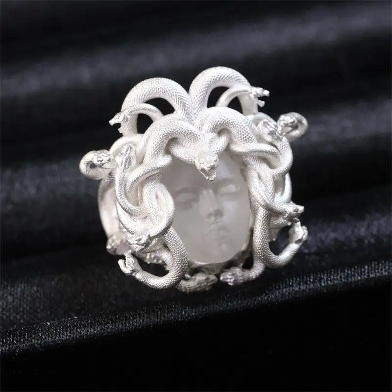 Vintage Griechische Mythologie Medusa Münzring Kunstvoll Handgefertigt Minimalistischer Persönlichkeits-Offener Ring für Frauen und Männer – Detail 4