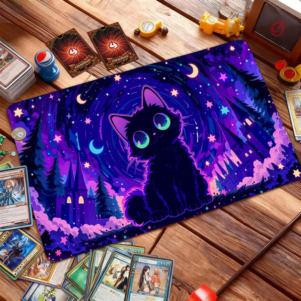 Starry Sky Castle Cat Magic Card Battle Mat TCG Playmat Anti-slip Base 35X60cm Gathering Gaming Mats Board Game Mat for TCG