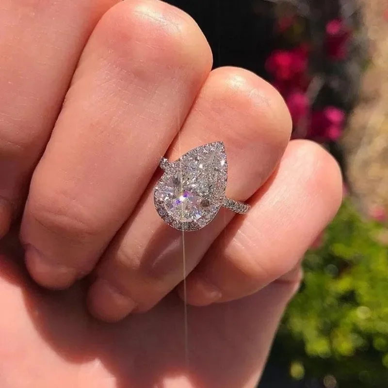 Wedding Rings Luxury Female Creative Sparkling Water Drop Shaped Zircon Wedding Ring Women's Wedding Jewelry