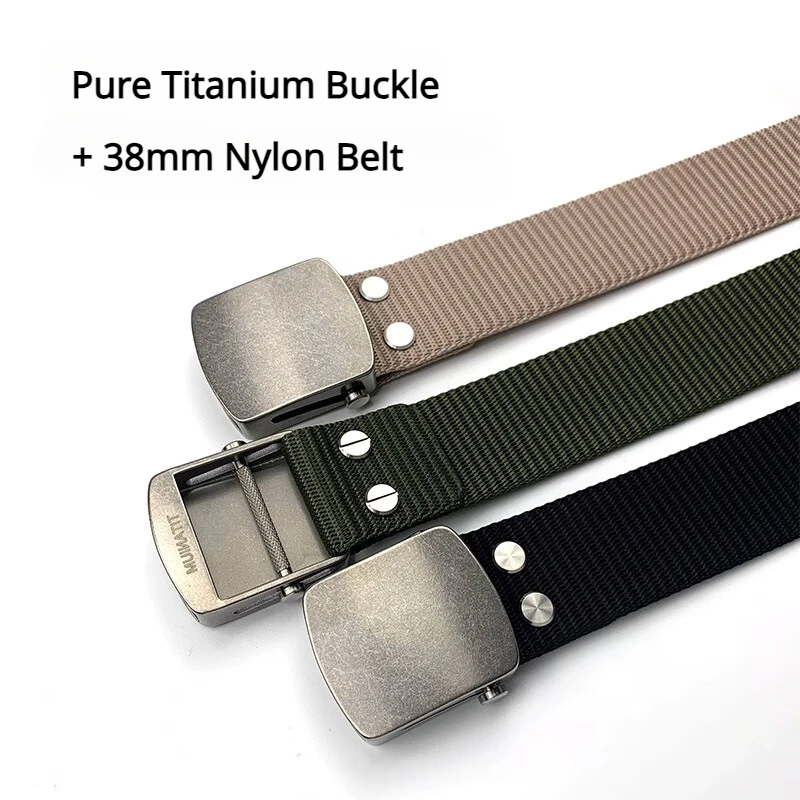 Pure Titanium Buckle Belt Outdoor Tactical Nylon Belt 38mm Anti-Allergy Infinite Adjustment Roller Buckle Waist Belt