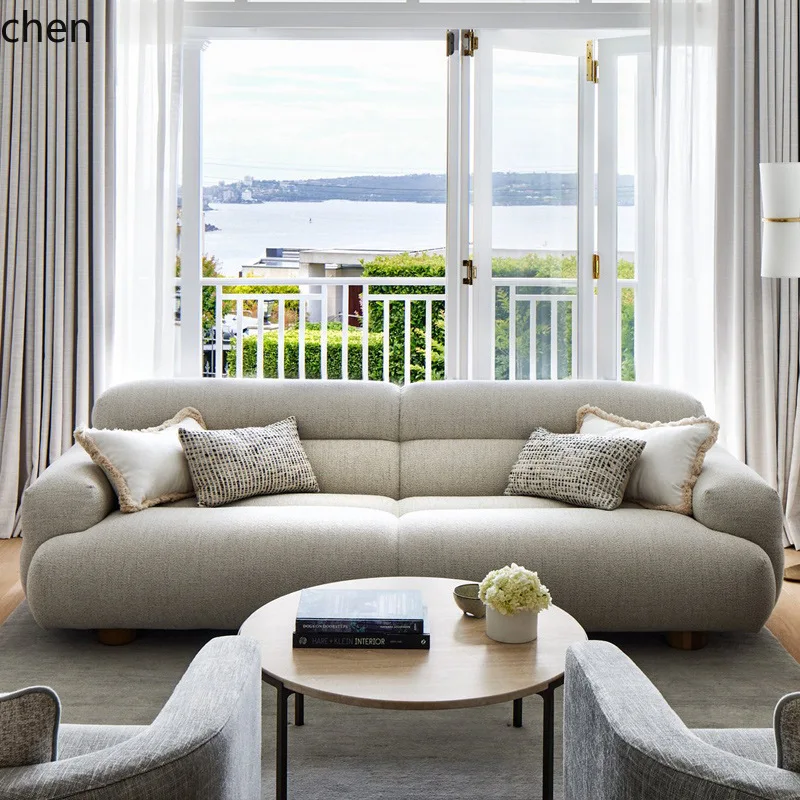 HXL Cotton and Linen Fabric Casual Sofa Living Room Straight Multi-Seater Cream Style Sofa