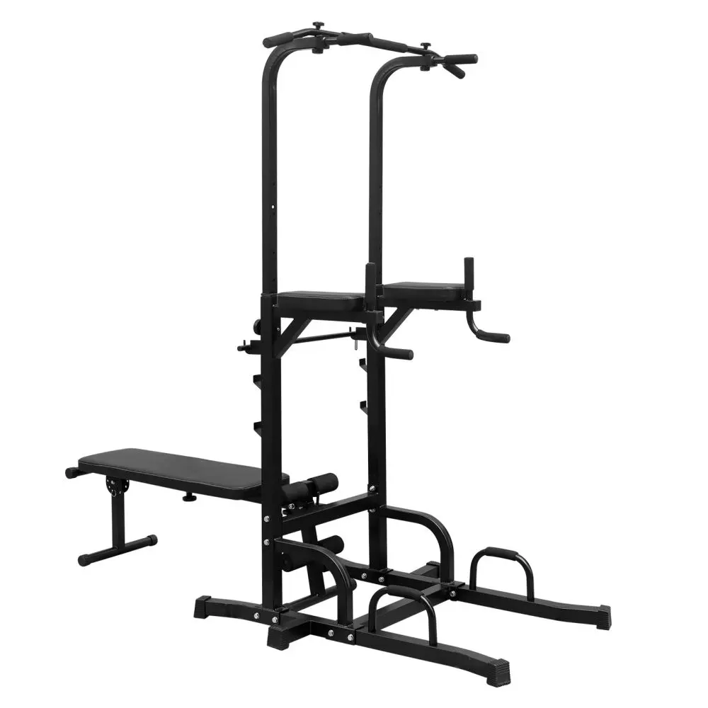 Power Tower Dip Station with Bench Pull Up Bar Stand Adjustable Height Heavy Duty Multi-Function Fitness Training Equipment