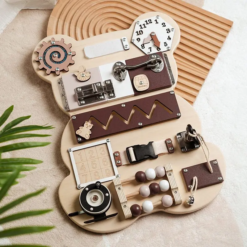 لوحة ألعاب الدب الخشبي من Early Eon ملحقات ذاتية الصنع لوحة Busng l أجزاء مونتيوري بلون الخشب للأطفال فوق 3 سنوات... #2