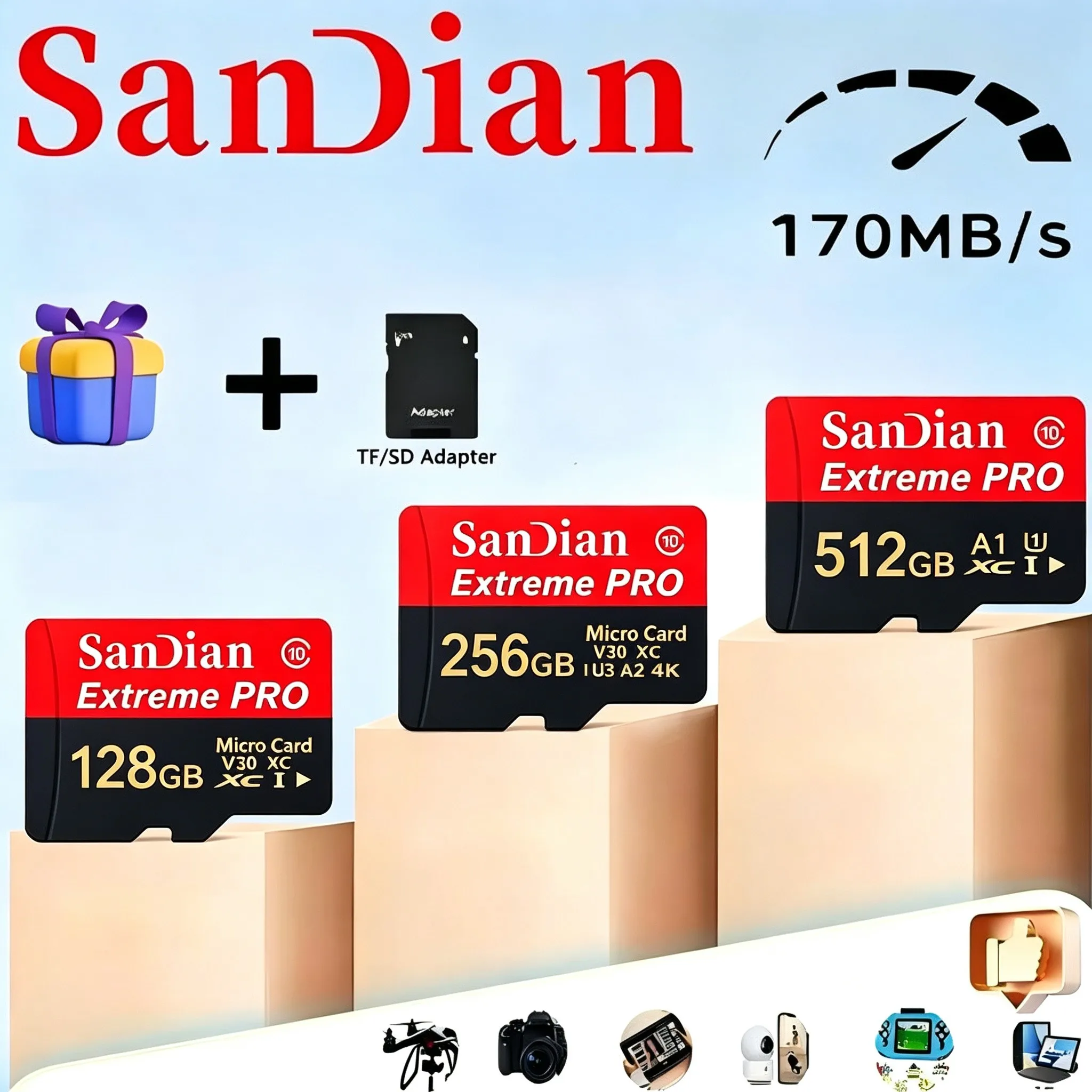 SD Cards 32GB Micro TF SD Card 128GB Memory Card 256GB TF Cards Waterproof C10 for Drone/GPS/Router/MP3 Player/Drone Camera