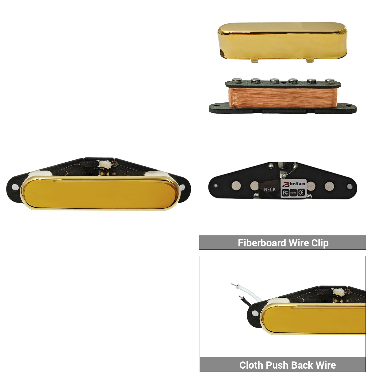 PHRILAM  Alnico5 Fiber bobbin Noiseless Single Coil Guitar Pickups Bridge  /Neck Pickup  Fit Pickups Part