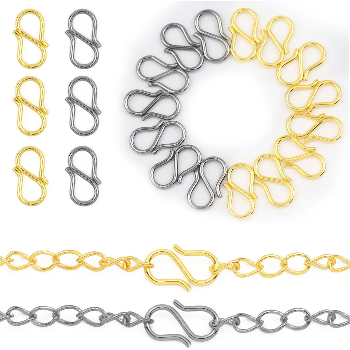 20/40pcs Stainless Steel S-Shaped Double Clasp Tail Chains Adjustable Metal Buckles For DIY Jewelry Bracelet Necklace Extensions