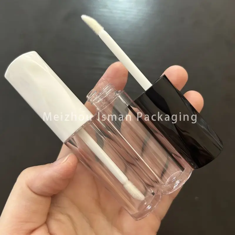 50Pcs new empty refillable unique white black lip gloss containers tube makeup packaging with wands brush 5ml