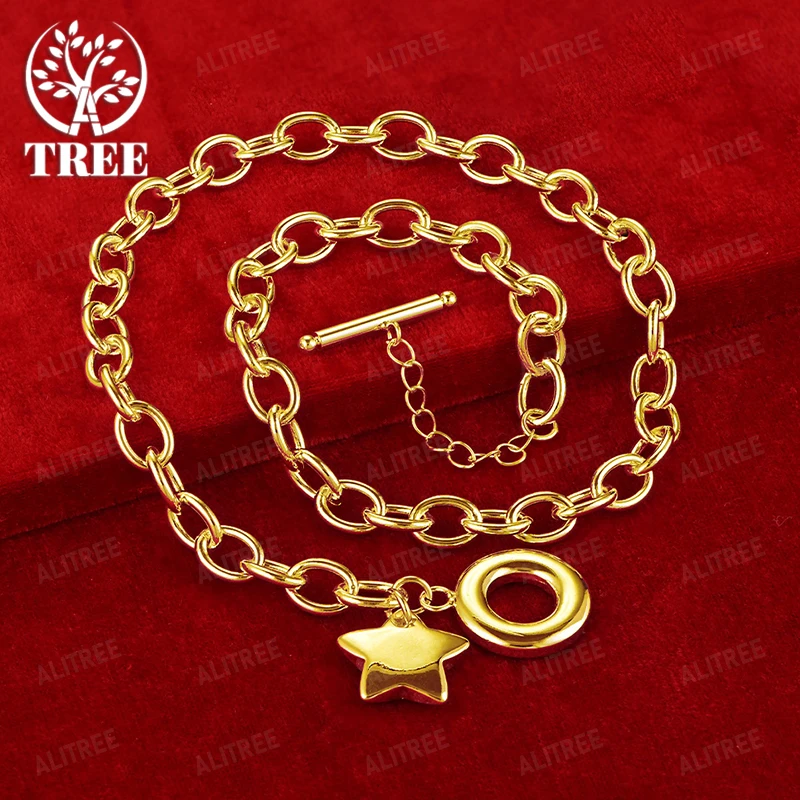 

Hot 18k Gold Star Pendant Necklace For Women Fashion Exquisite Cute Jewelry Birthday Wedding Party High Quality Gift Accessories