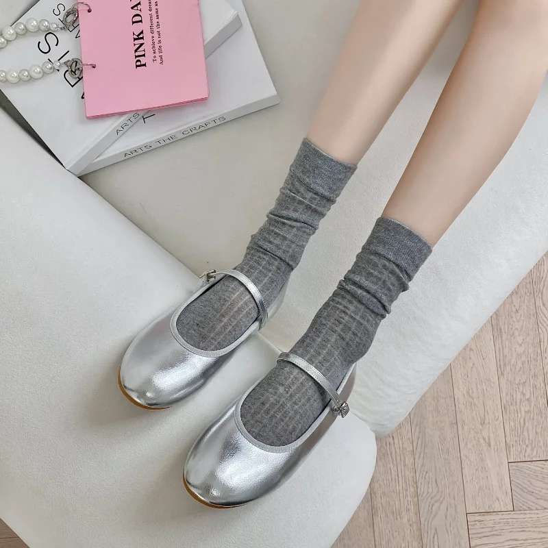 Women Socks Summer Thin Mesh Breathable Elastic Long Socks Women Japanese Fashion Solid Color Lolita Cute Black White Gray Socks