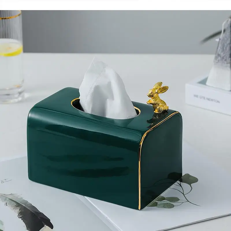 Green Ceramic Tissue Box Animal Decorative Napkin Paper Boxes Organizer Storage Towel Holder