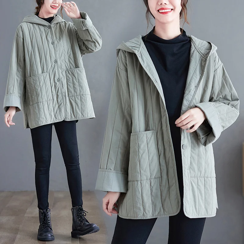 Women's Cotton-Padded Hooded Jackets Thin Section Korean Loose Lightweight Coat Trendy Outerwear Autumn Winter T390