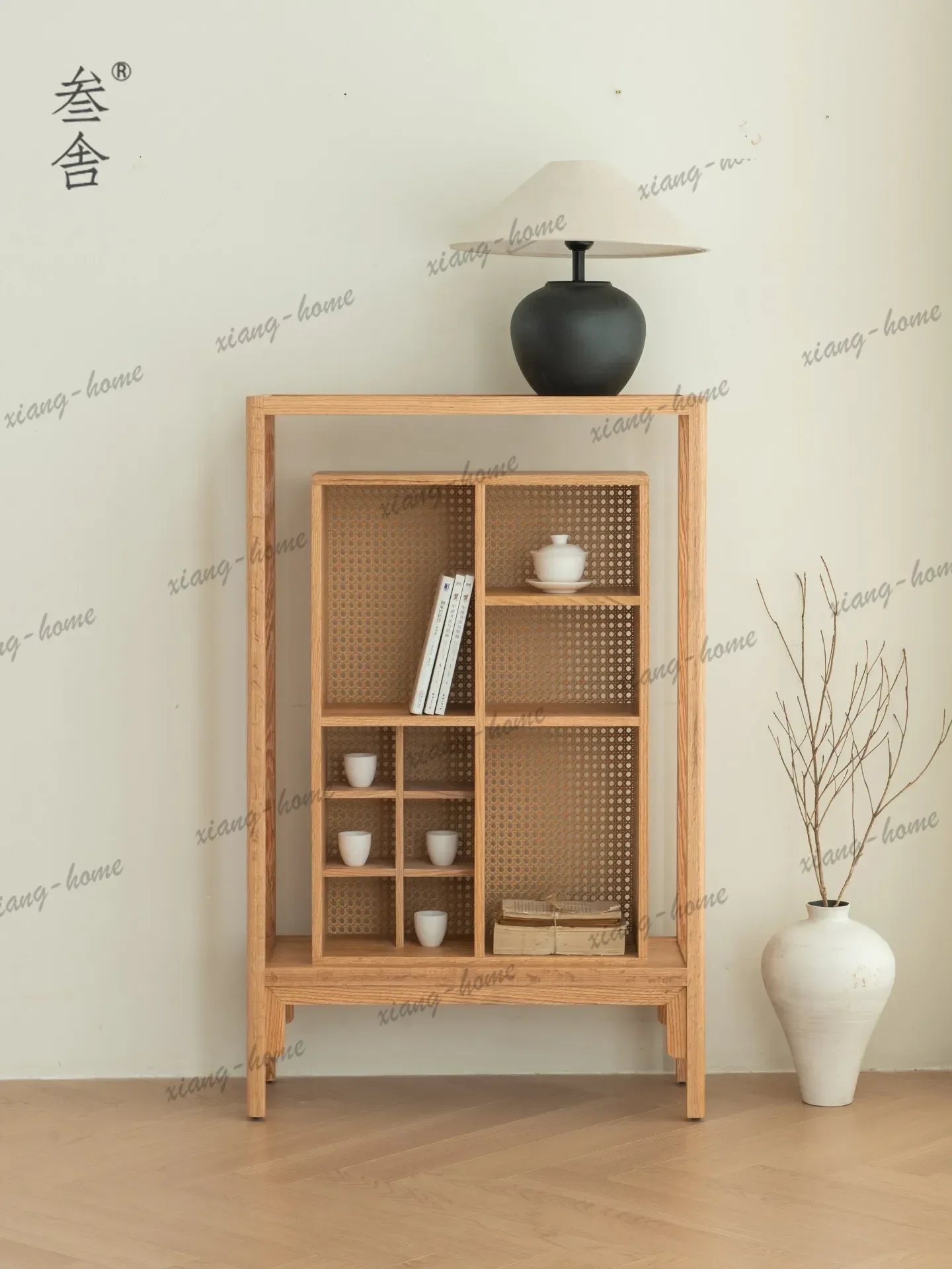 Oak Small Bogu Rack Solid Wood Display Cabinet New Chinese Duobao Ge Log Wind Tea Set Tea Shelf