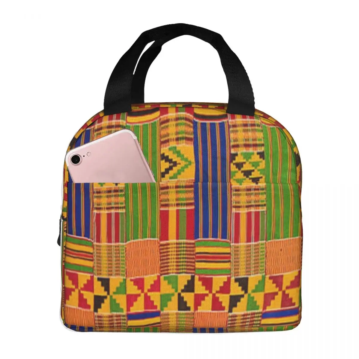 Traditional African Ethnic Tribal Ankara Geometric Insulated Lunch Bag for Outdoor Picnic Resuable Thermal Cooler Lunch Box