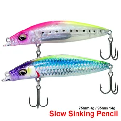 Long Casting Short Lip Slow Sinking Pencil Fishing Lure 75mm 8g/95mm 14g Artificial Hard Baits Pike Fishing Wobblers Minnow