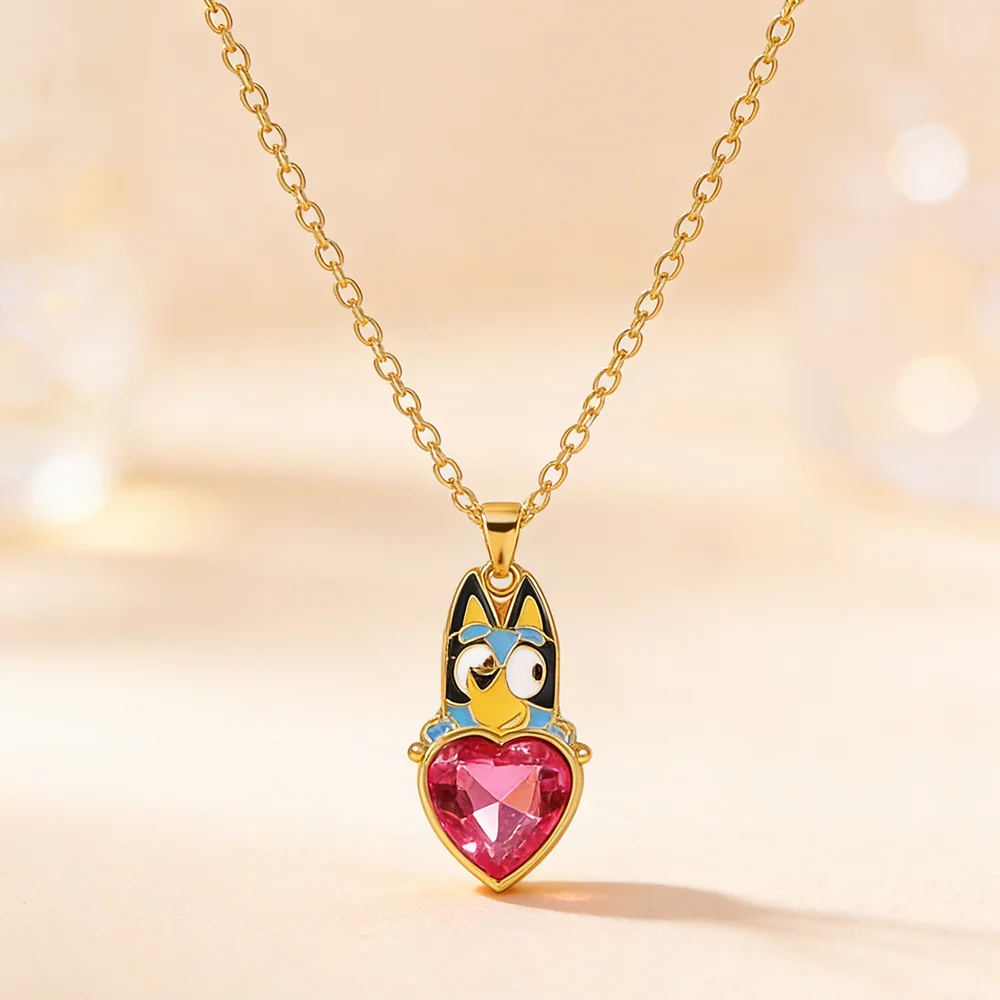 Colar de Cão Crystal Bluey em Cor Dourada, Joias Femininas de Moda, Acessório Criativo Simples de Alto Padrão Europeu-Americano, Presente para Meninas