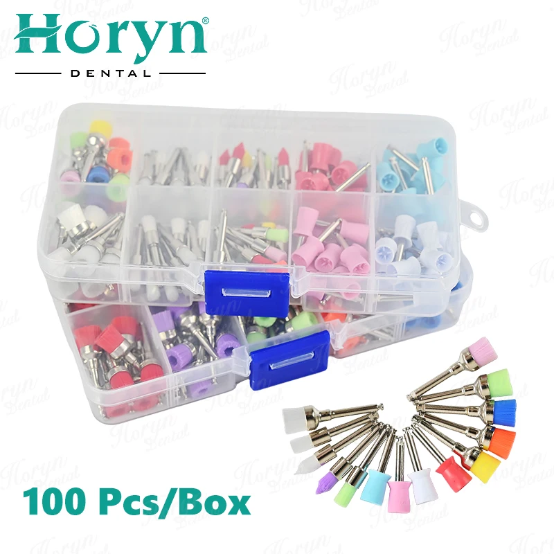 100pcs Colorful Dental Nylon Polishing Brushes Bowl Shape Dental Prophy Brush Prophylaxis Brush For Contra-Angle Handpiece