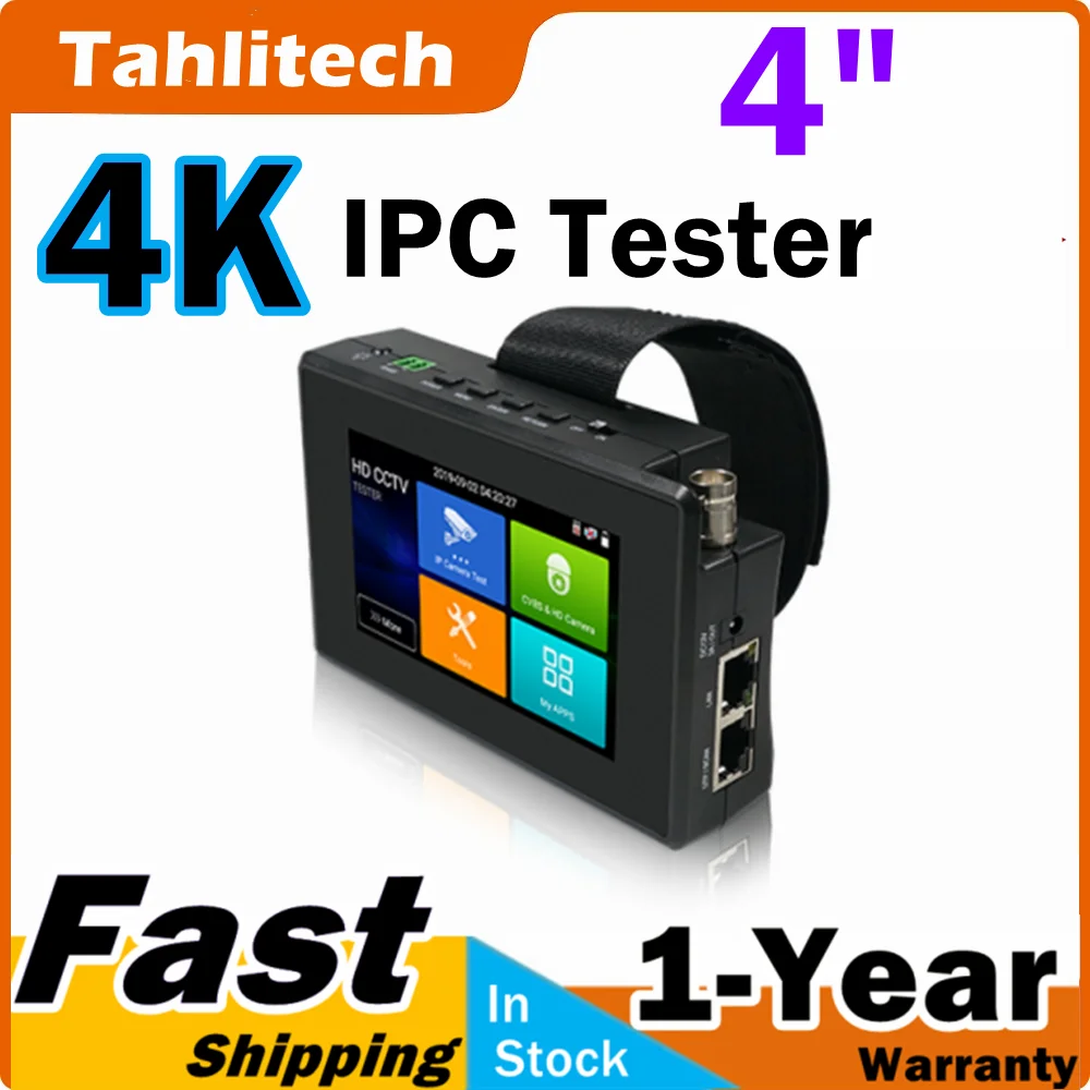 Mini testador de câmera IP portátil com saída POE, 8K, 4 polegadas, testador IPC H.265