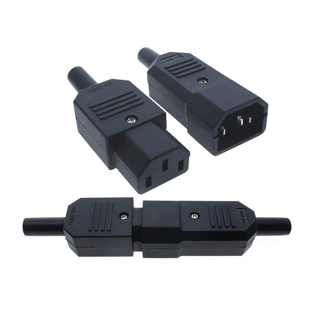 

C14 C13 Straight Cable Male Female 3 Pin Screw Mount Inlet AC Power Socket Plug Adapter Connector AC 250V 10A Black