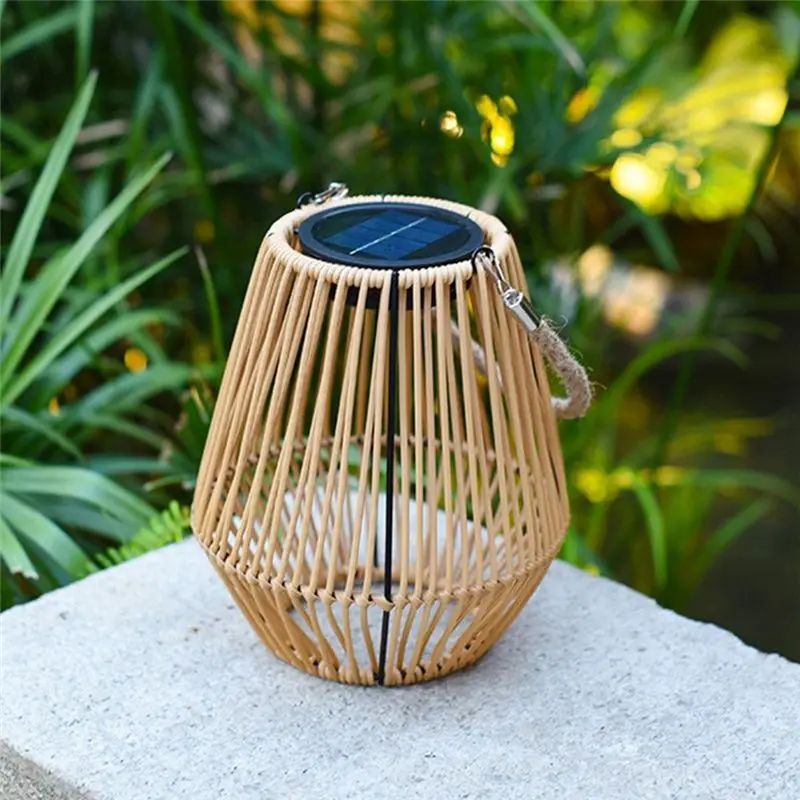 A20F-Solar Lantern IP65 Waterproof Hanging/Standing Outside Big Rattan Solar Light With Handle For Garden Patio Courtyard