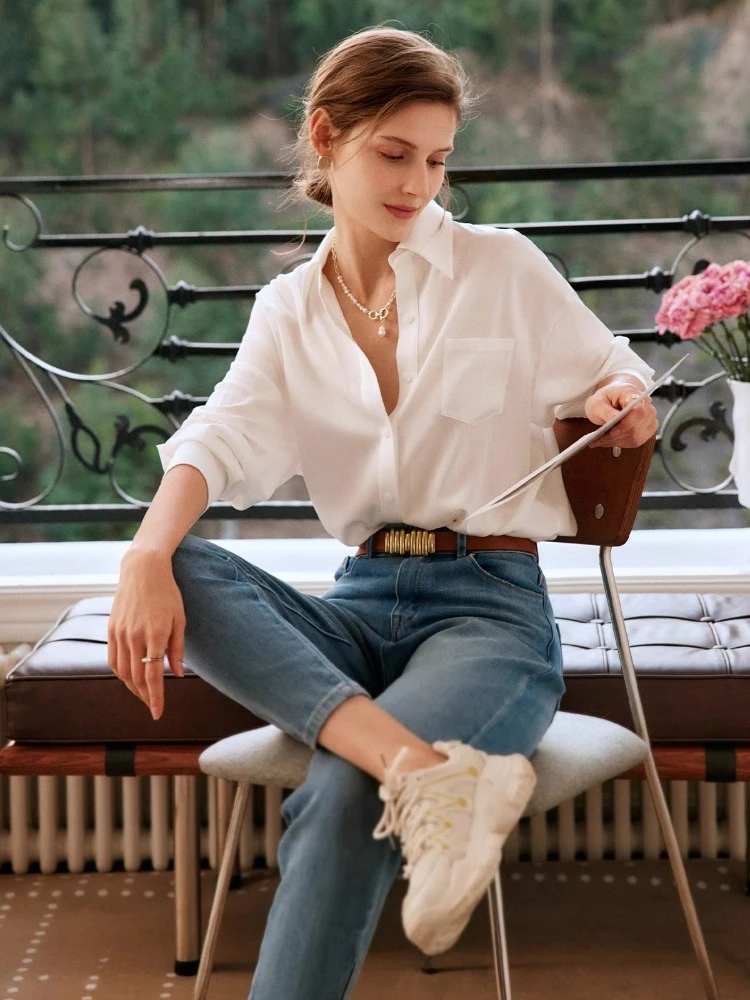 

OLrain White Shirt Woman French Style 2025 Autumn New Long Sleeve Elegant Blouses Turn-Down Collar Loose Ladies Tops O57QC65616