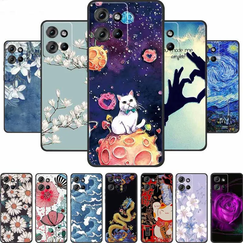 حافظة زهور ثلاثية الأبعاد لهاتف موتورولا G 2025 حافظة منقوشة من السيليكون الأسود غطاء خلفي ناعم لهاتف موتورولا G Play 2026 Edge 60 Neo