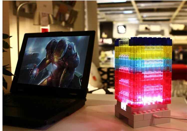 [New] DIY 7 colours LED light rainbow building blocks Office building model sleep lamp decorative Brick lamp toy kids baby gift