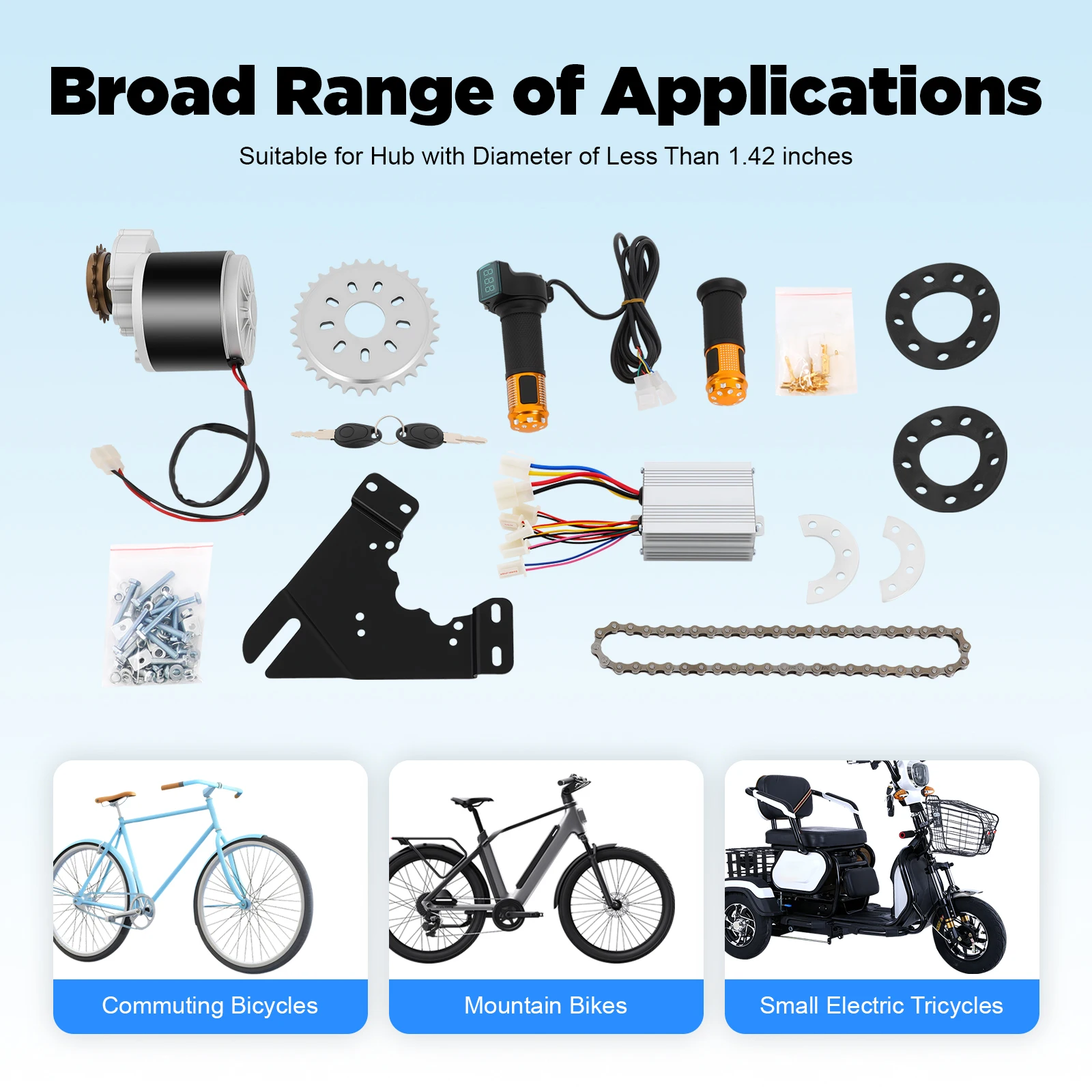 Kit de Motor de accionamiento lateral izquierdo para bicicleta eléctrica con acelerador de pulgar de 36V y 350W, Kit de conversión de bicicleta de montaña, con controlador, cadena