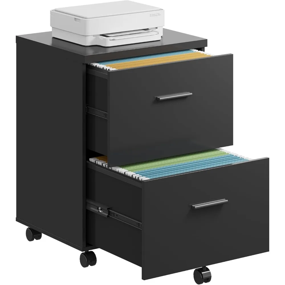 

Wood File Cabinet, 2 Drawer Filing Cabinet for Home Office, Vertical File Cabinets with Wheels fits A4/Letter/Legal Size File,