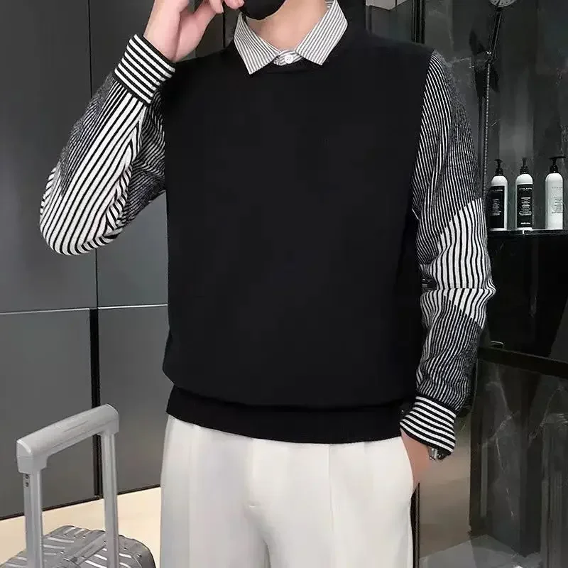 Two shirts Autumn winter base striped sweater trend men's long-sleeved men's knitwear handsome casual sweater