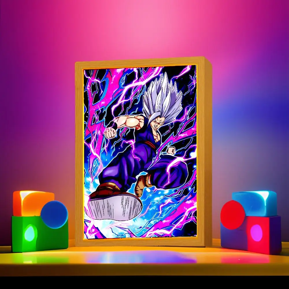 Dragon Ball Z Anime Figure lumière peinture cadre Photo Dragon Ball figurines Goku végéta Led veilleuse chambre décor cadeaux lune lampe