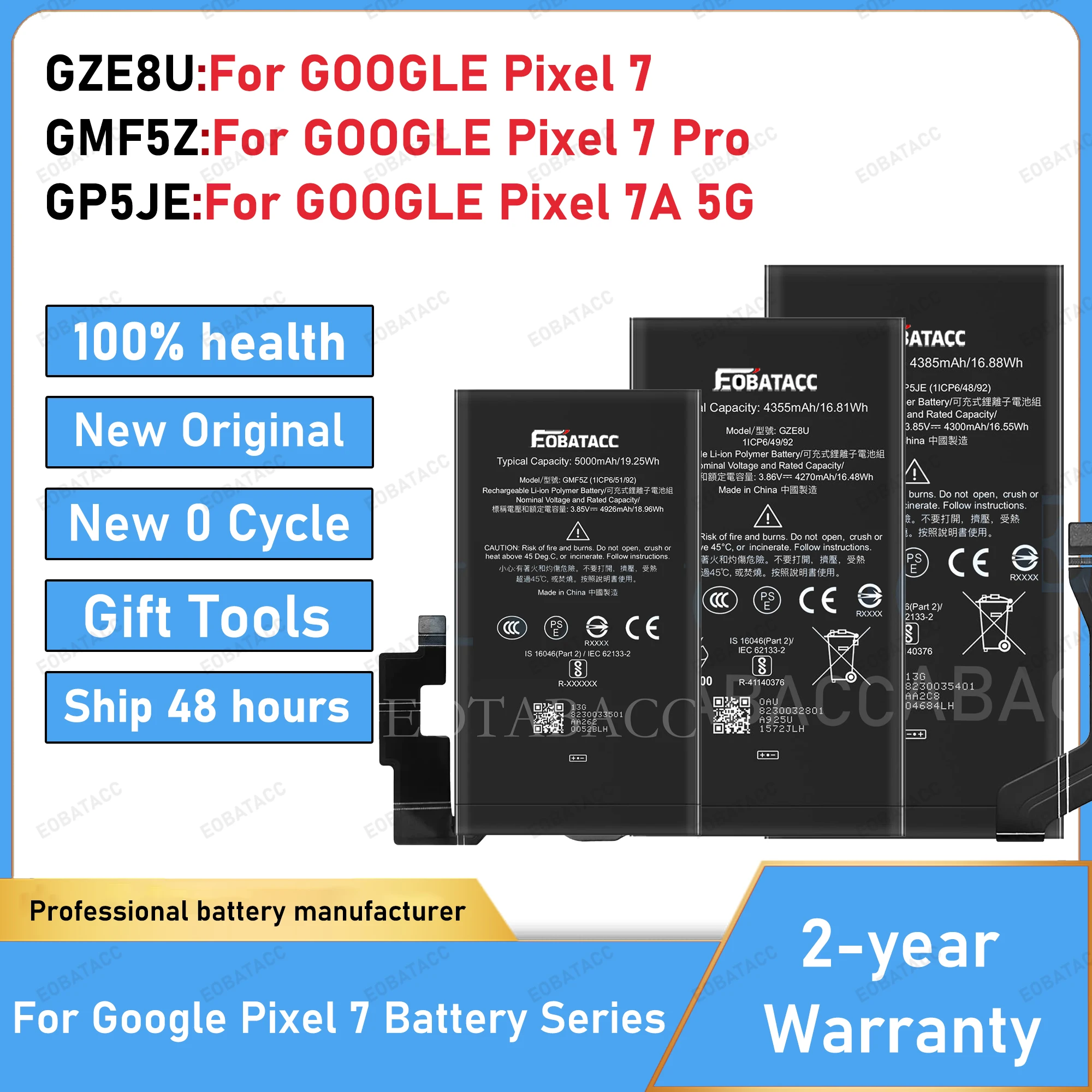 2026 Years 100% Original Replacement Battery GZE8U GMF5Z GP5JE For HTC Google Pixel 7 Pixel 7 pro 7A5G Replace Battery Batteries