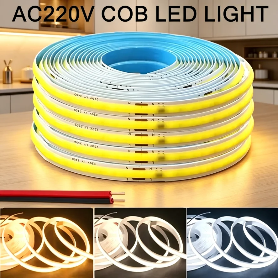 

1-5m LED Cabinet Light 220V COB LED Strip Flexible Tape Lights Light Smart IC No Need Driver High Bright Linear Lighting RA95
