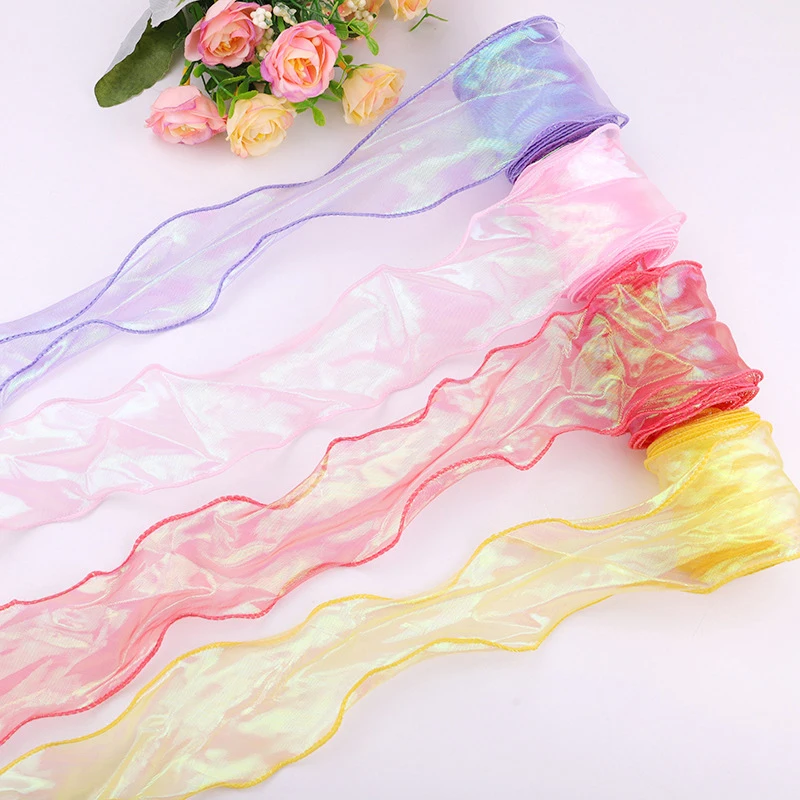 9M 4CM Fishtail Yarn Ribbon For DIY Bow Hair Ornament Bouquet Gift Wrapping Material Wave Silk Ribbons Party Decor