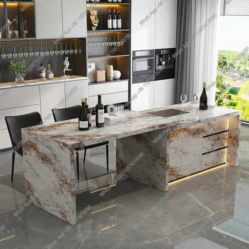 XS 拡張可能な多機能キッチンアイランド、ダイニングテーブル＆石製カウンタートップ（オープンキッチン用）、防汚性と耐久性、カスタム