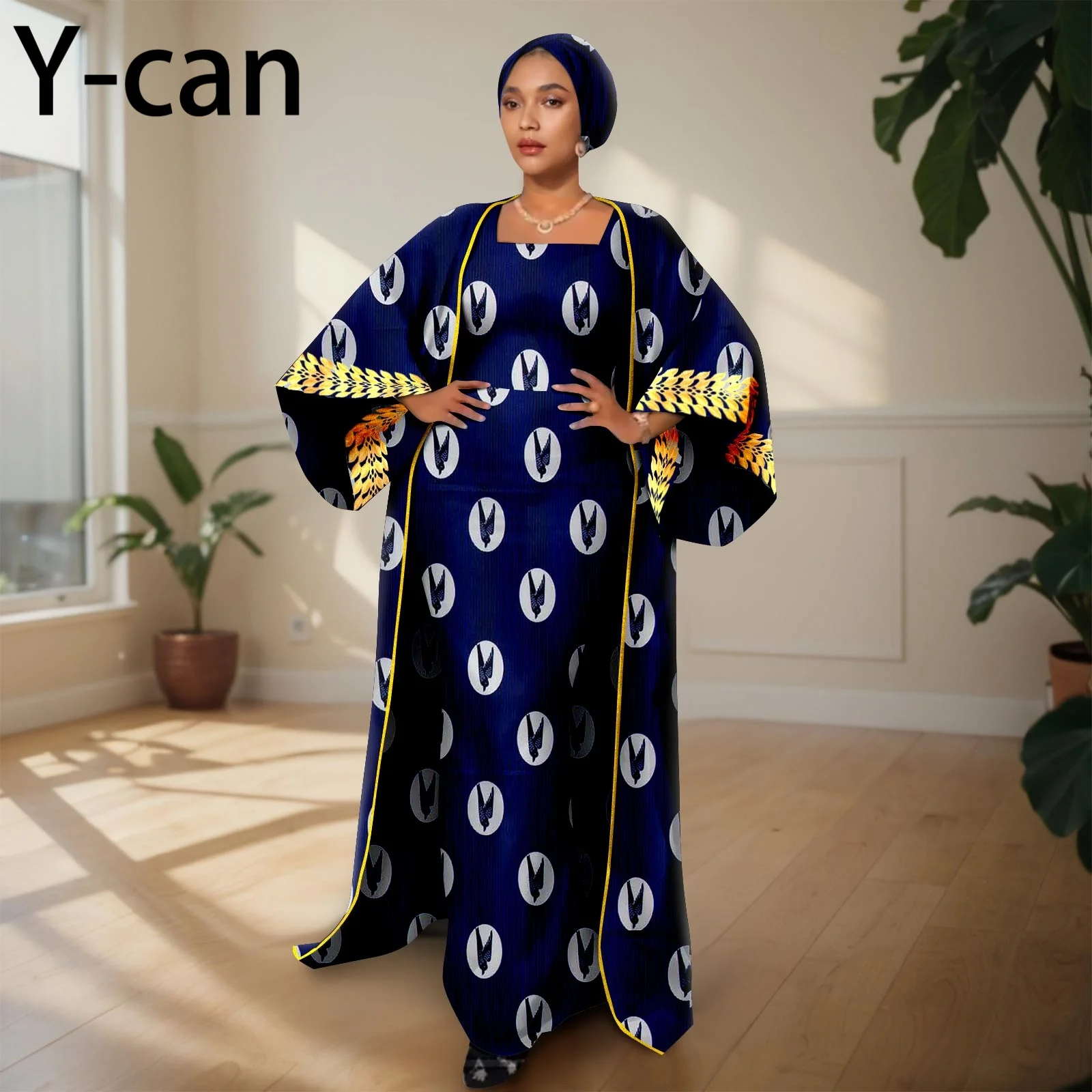 African Clothing for Women Female Suit Set Long Coat and Sleeveless Dress With Headscarf for Lady Traditional Outfits 2426029