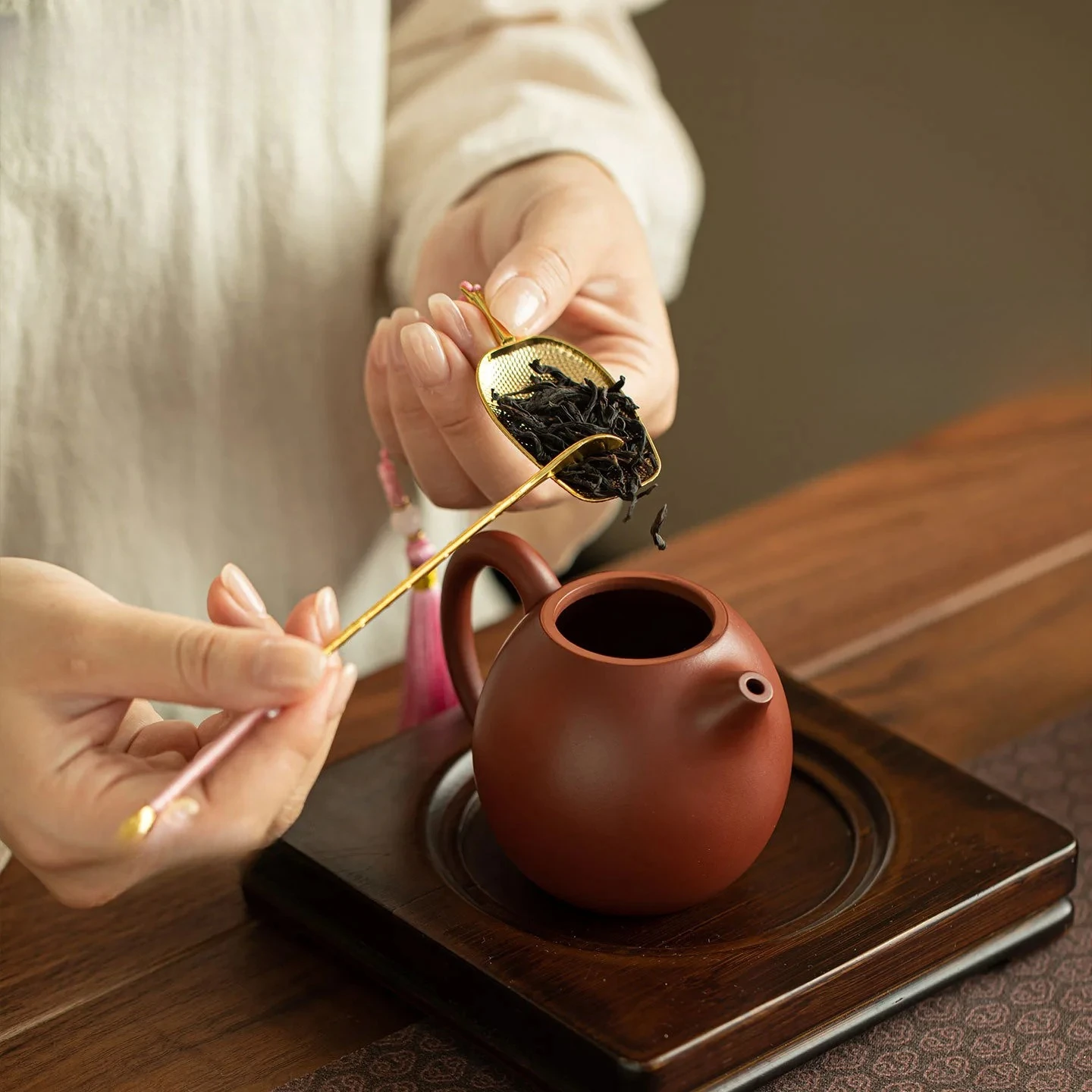 Green Tassel Alloy Tea Scoop Traditional Chahe Shovel Household Awakening Tea Ladle Puer Tea Services Accessories Craft