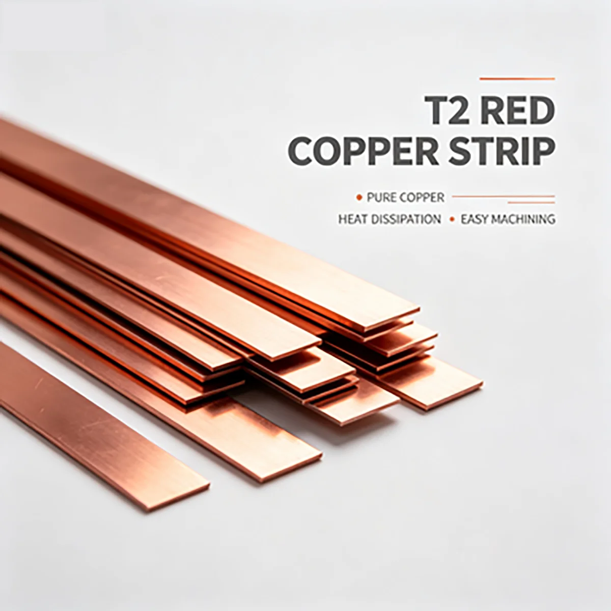T2 Pure Red Copper Flat Strip Plate,Solid Rectangular Metal Sheet for Heat Dissipation DIY CNC Machining Custom Cut