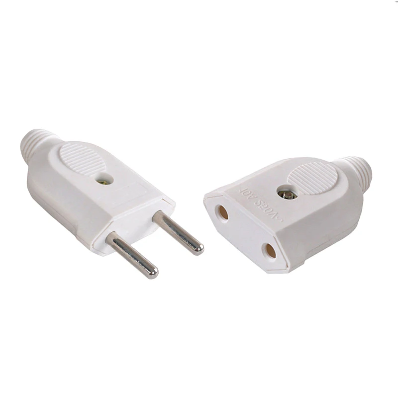 

1pc European 2 Pin AC Electric Power Male Plug 10A 250V EU Female Socket Outlet Adapter Wire Rewireable Extension Cord Connector