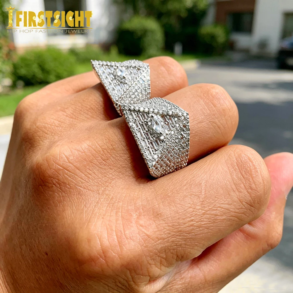 Neue Freimaurer Illuminati Auge Ring Iced Out Bling 5A CZ Stein Zirkon Krappenfassung Dreieck Ringe Luxulry Männer Hip Hop Schmuck