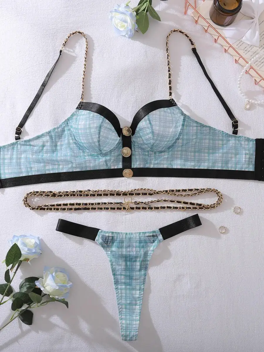 Украшенный клетчатый узор, корректирующее фигуру, сексуальное бикини с открытой спиной, глубокие V-образные подтяжки, без рукавов, повседневное элегантное бикини Pure Desire F8ER