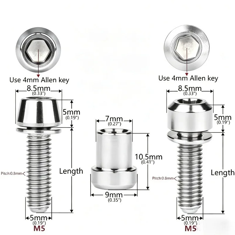2/4pcs Titanium Alloy Bolts M5x18mm Bicycle Handlebar Stem Screw with Washer for MTB Road Bike Carbon Stem Front Forking Lock