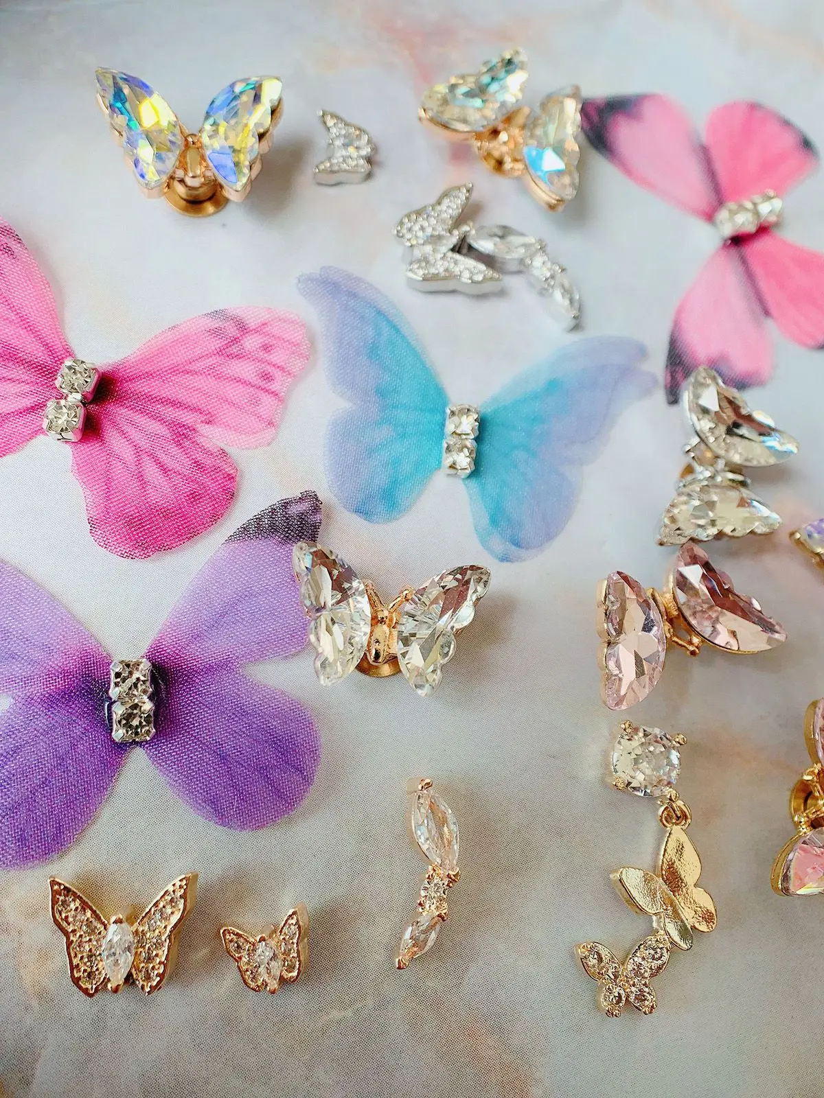 10pcs Summer Fabric Rotatable Butterfly Nail Art Parts Zircon Crystal Manicure Decorations Charms Fabric Nail Art Supplies