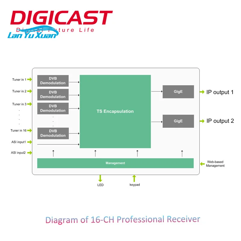 16 Channels IRD TV Digital QPSK Demodulation 8 Frequency DVB SS2 TT2 RF DVB IP Gateway High Definition Web-based Management BISS