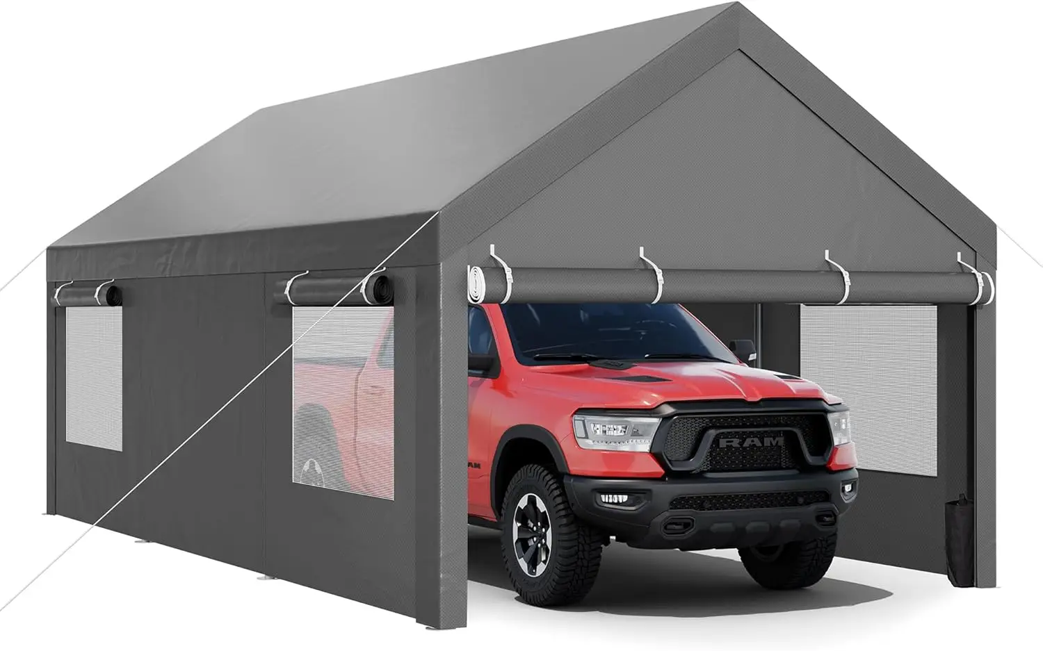 Jy Qaqa Carport, 12X20 Ft Heavy Duty Carport Reinforced Steel Poles With Removable Sidewalls & Doors,Roll-Up Windows Car Canopy