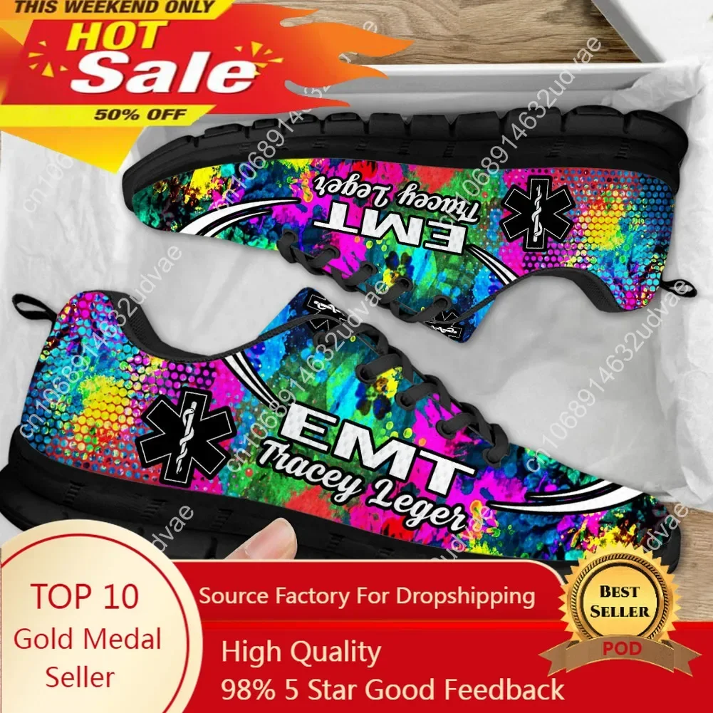 Paramedic EMT EMS Tie Dye Pattern Casual Snekaers For Women Wear-Resistant Flat Shoes Ladies Non-Slip Sport Zapatos