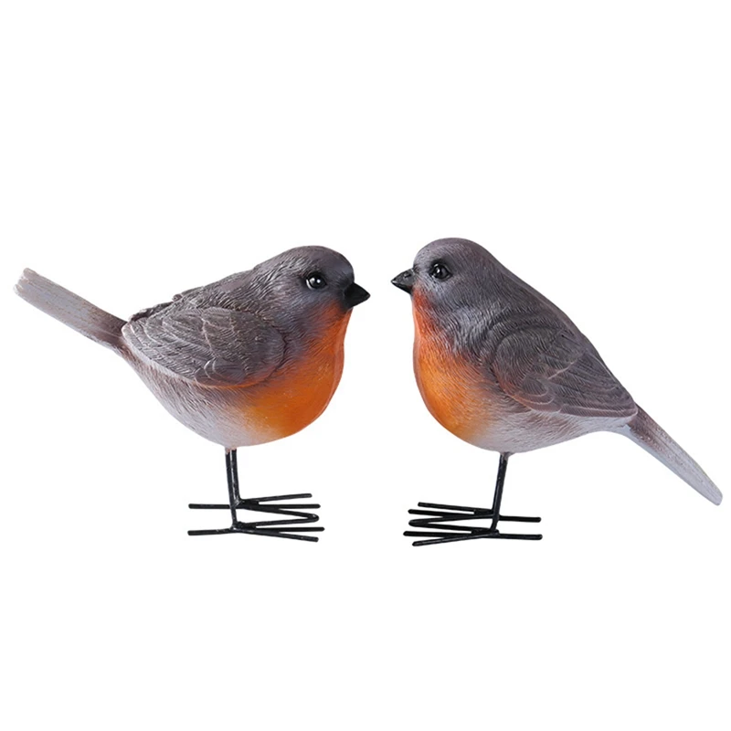 

2Pcs/Set Resin Robin Birds Redbreast Mockingbird Home Decor Fairy Garden Animal Farmhouse Decor Figurines Gift